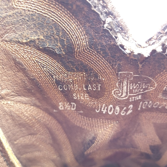 Justin Western Boots Ostrich Quill Snake Brown Leather Pull On Cowboy Shoes 8.5D - Picture 8 of 11